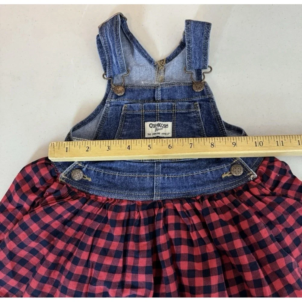 Oshkosh Vestbak Overall Dress Jumper 18 Months Red Black Plaid Shirt‎ Denim